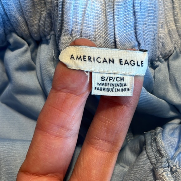 American Eagle Cotton Linen Blue Plaid Shorts Comfy Elastic Back Waist Womens S - Picture 4 of 9